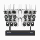 WCDS400 - 4 MP 16-kanals trådlöst övervakningssystem med 12 kameror, dubbelbands-WiFi, 350° panorering, 90° lutning, nattseende med dubbla ljuskällor, rörelsedetektering, tvåvägsljud, Alexa