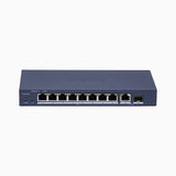8-portars 1000 Mbps Gigabit PoE-switch, 110 W PoE-effektbudget, plug and play, fläktlös metalldesign, för skrivbord eller väggmontering, kompatibel med IEEE 802.3af/at