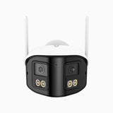WCD400P - 4MP trådlös Wi-Fi-övervakningskamera med dubbla objektiv för utomhusbruk, 170° ultravidvinkel, Wi-Fi 2,4/5 GHz med dubbla band, färgnattseende, tvåvägsljud, molnlagring och lokal lagring upp till 256 GB, kompatibel med Alexa