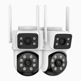 WCD220 - 4MP trådlös Wi-Fi-övervakningskamera med dubbla objektiv för utomhusbruk, 355° panorering och 90° tilt, 2,4 GHz Wi-Fi, persondetektering, smart Dual-Light-nattseende, aktiv siren, tvåvägsljud, kompatibel med Alexa