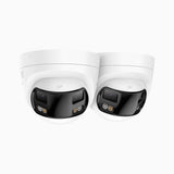 FCD800 - 2-Pack 4K 8 MP PoE-övervakningskamera med dubbla objektiv, sömlös 180° panoramavy, 77° vertikalt synfält, smart färgnattseende, aktiv avskräckning och tvåvägsljud