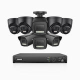 H500P - 3K 16 Channel PoE Security System with 4 Bullet & 4 Turret Cameras, Color & IR Night Vision, 3072*1728 Resolution, f/1.6 Aperture (0.005 Lux), Human & Vehicle Detection, Built-in Microphone,IP67