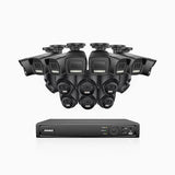 H500P - 3K 16 Channel PoE Security System with 8 Bullet & 8 Turret Cameras, Color & IR Night Vision, 3072*1728 Resolution, f/1.6 Aperture (0.005 Lux), Human & Vehicle Detection, Built-in Microphone,IP67