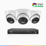 NightChroma™ NCK500 - 3K 8-kanals PoE-övervakningssystem med 3 kameror, Acme-färgnattseende, f/1,0 superbländare, aktiv justering, inbyggd mikrofon, IP67, hölje helt i metall