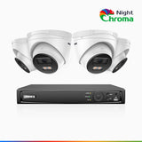 NightChroma™ NCK500 - 3K 8-kanals PoE-övervakningssystem med 4 kameror, Acme-färgnattseende, f/1,0 superbländare, aktiv justering, inbyggd mikrofon, IP67, hölje helt i metall