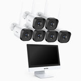 WTL800 - 4K 10-kanals trådlöst övervakningssystem med 6 kameror och 12-tumsskärm, 2,4/5,8 GHz Dual-Band WiFi Pro, persondetektering, tvåvägsljud, mörkerseende, fungerar med Alexa