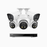 H800X - 4K 8 Channel PoE Security System with 2 Bullet & 3 Turret Cameras, 1/1.8'' BSI Sensor, f/1.6 Aperture (0.003 Lux), Siren & Strobe Alarm,Two-Way Audio, Human & Vehicle Detection, Perimeter Protection, All-Metal Housing