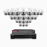 H800 - 4K 32-kanals PoE-övervakningssystem med 24 kameror, smart person- och fordonsdetektering, färg- och IR-nattsyn, inbyggd mikrofon, RTSP-stöd, 16-portars PoE-switch ingår