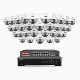 H800 - 4K 32-kanals PoE-övervakningssystem med 32 kameror, smart person- och fordonsdetektering, färg- och IR-nattsyn, inbyggd mikrofon, RTSP-stöd, 16-portars PoE-switch ingår