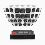 H800 - 4K 32 Channel PoE Security System with 18 Bullet & 14 Turret Cameras, Human & Vehicle Detection, Color & IR Night Vision, Built-in Mic, RTSP Supported, 16-Port PoE Switch Included
