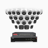 H800 - 4K 32 Channel PoE Security System with 6 Bullet & 18 Turret Cameras, Human & Vehicle Detection, Color & IR Night Vision, Built-in Mic, RTSP Supported, 16-Port PoE Switch Included
