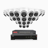 H800 - 4K 32-kanals PoE-övervakningssystem med 24 kameror, smart person- och fordonsdetektering, färg- och IR-nattsyn, inbyggd mikrofon, RTSP-stöd, 16-portars PoE-switch ingår