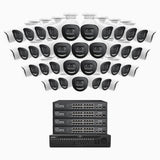 H800X - 4K 64-kanals PoE-övervakningssystem med 40 kameror, 1/1,8" BSI-sensor, f/1,6-bländare (0,003 lux), siren och blixtlarm, tvåvägsljud, smart person- och fordonsdetektering, områdesskydd