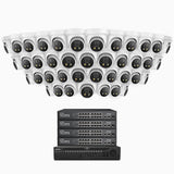 H800X - 4K 64-kanals PoE-övervakningssystem med 40 kameror, 1/1,8" BSI-sensor, f/1,6-bländare (0,003 lux), siren och blixtlarm, tvåvägsljud, smart person- och fordonsdetektering, områdesskydd
