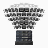 HZ804 - 4K 64-kanals PoE-övervakningssystem med 48 kameror, 4× optisk zoom, motoriserat varifokalobjektiv (2,8–12 mm), smart dubbelljus-nattsyn, rörelsedetektering 2.0, inbyggd mikrofon, siren och blixtlarm, uppgraderad version