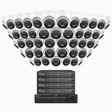H1200 - 4K 12MP 64-kanals PoE-övervakningssystem med 48 kameror, färg- och IR-nattsyn, smart person- och fordonsdetektering, H.265+, inbyggd mikrofon, IP67
