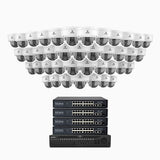 HZ804 - 4K 64-kanals PoE-övervakningssystem med 40 kameror, 4× optisk zoom, motoriserat varifokalobjektiv (2,8–12 mm), smart dubbelljus-nattsyn, rörelsedetektering 2.0, inbyggd mikrofon, siren och blixtlarm, uppgraderad version