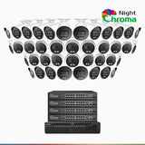 NightChroma™ NCK800 - 4K 64-kanals PoE-övervakningssystem med 20 bullet- och 20 turretkameror, f/1,0 superbländare, färgnattseende, 2-kanals 4K-avkodning, person- och fordonsdetektering, intelligent beteendeanalys, inbyggd mikrofon, 124° synfält