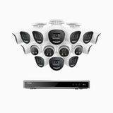 H800X - 4K 16 Channel PoE Security System with 12 Bullet & 4 Turret Cameras, 1/1.8'' BSI Sensor, f/1.6 Aperture (0.003 Lux), Siren & Strobe Alarm,Two-Way Audio, Human & Vehicle Detection, Perimeter Protection, All-Metal Housing