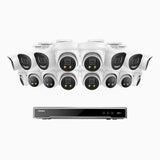 H800X - 4K 16 Channel PoE Security System with 6 Bullet & 10 Turret Cameras, 1/1.8'' BSI Sensor, f/1.6 Aperture (0.003 Lux), Siren & Strobe Alarm,Two-Way Audio, Human & Vehicle Detection, Perimeter Protection, All-Metal Housing