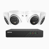H500 - 3K Super HD 8-kanals PoE-övervakningssystem med 4 kameror, smart nattseende med dubbla ljuskällor, 3072 × 1728 vid 20 fps, smart person- och fordonsdetektering, inbyggd mikrofon, IP67