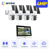 WTB400 - 4 MP 4-kanals trådlöst övervakningssystem med 4 solkameror och 7-tums IPS-pekskärm, rörelsedetektering, tvåvägsljud, 9000 mAh uppladdningsbart batteri och soldrift, 270° panorering och 90° lutning, fungerar med Alexa